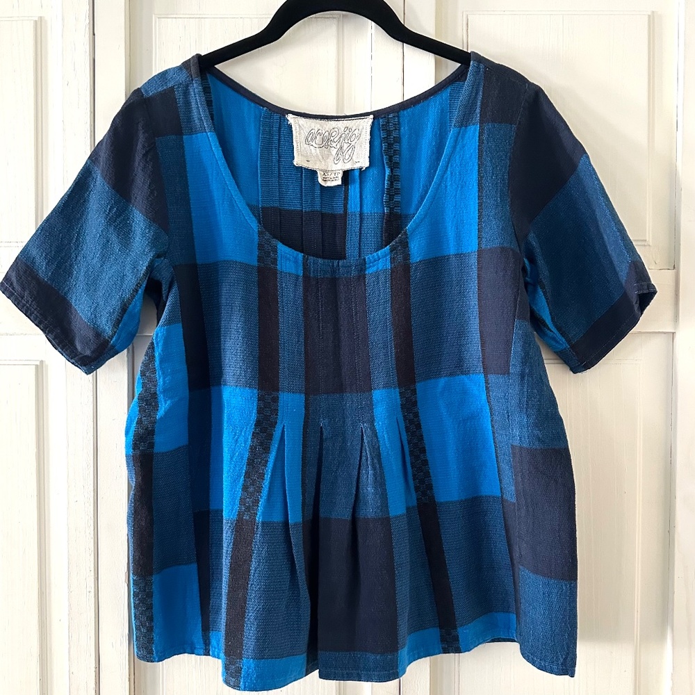 Ace & Jig Shop Tee Indigo Check, sz XS